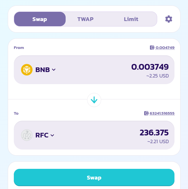Swap BNB to RFC